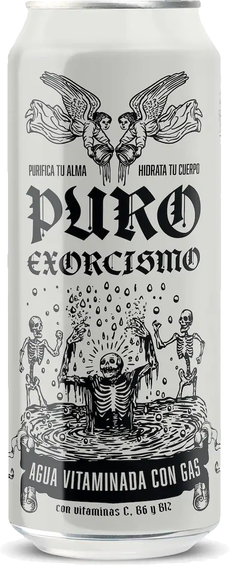 Lata oficial de PURO EXORCISMO — agua vitaminada con gas, 50 cl